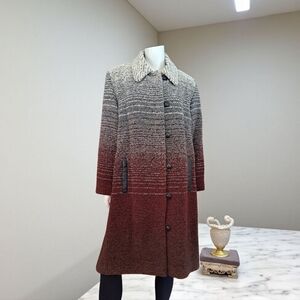 Vintage Liliane G. Hayes Trim Leather Wool Alpaca Women's Coat Handwoven Jinx